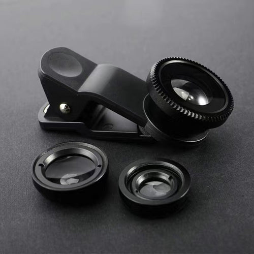 3-in-1 Clip-On Phone Lens Set: Fisheye, Wide-Angle, Macro
